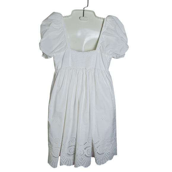 Adrianna Papell White Eyelet Puff Sleeve Mini Dress 6 Cottagecore Summer Prairie - Picture 6 of 9